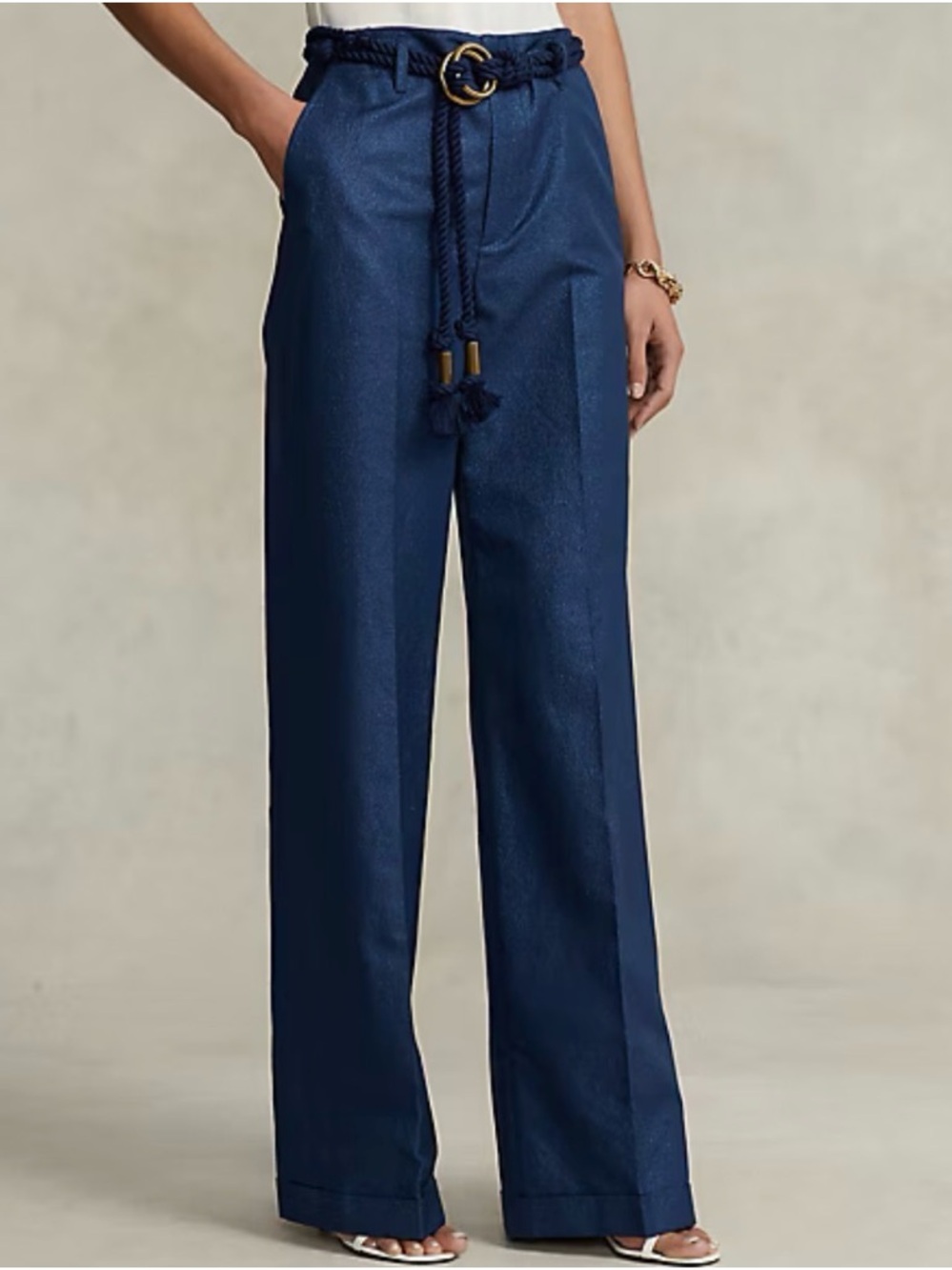 Polo Ralph Lauren Navy Metallic Wide-Leg Pants Trouser Sz 4 ✨